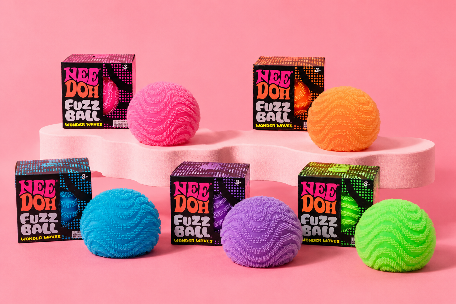 Viral NeeDoh Fuzz Ball squishy toys in multiple bright colors