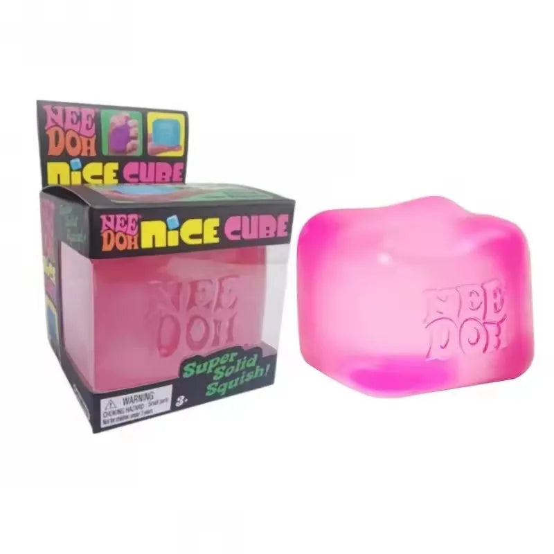 Pink NeeDoh soft sensory cube squishy toy
