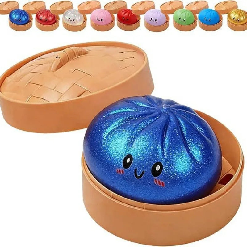 Blue glitter squishy dumpling sensory toy